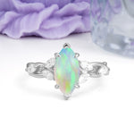 Elegant Forest Branch Multi Marquise Side Accent Long Marquise Cut Fire Opal Engagement Ring - Additional view