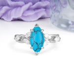 Elegant Forest Branch Multi Marquise Side Accent Long Marquise Cut Turquoise Engagement Ring - Additional view