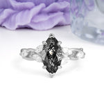Elegant Forest Branch Multi Marquise Side Accent Long Marquise Cut Black Rutilated Quartz Engagement Ring - Additional view