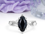 Elegant Forest Branch Multi Marquise Side Accent Long Marquise Cut Black Onyx Engagement Ring - Additional view