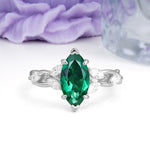 Elegant Forest Branch Multi Marquise Side Accent Long Marquise Cut Emerald Engagement Ring - Additional view