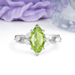 Elegant Forest Branch Multi Marquise Side Accent Long Marquise Cut Peridot Engagement Ring - Additional view