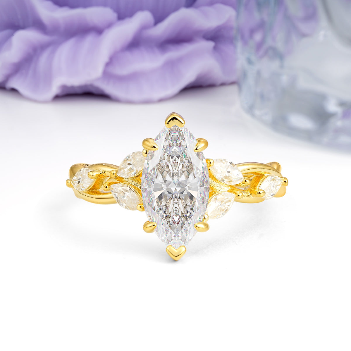 Elegant Forest Branch Multi Marquise Side Accent Long Marquise Cut Moissanite Engagement Ring - Additional view