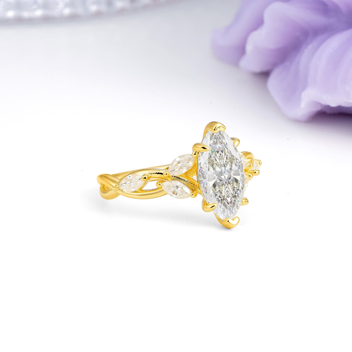 Elegant Forest Branch Multi Marquise Side Accent Long Marquise Cut Moissanite Engagement Ring - Additional view