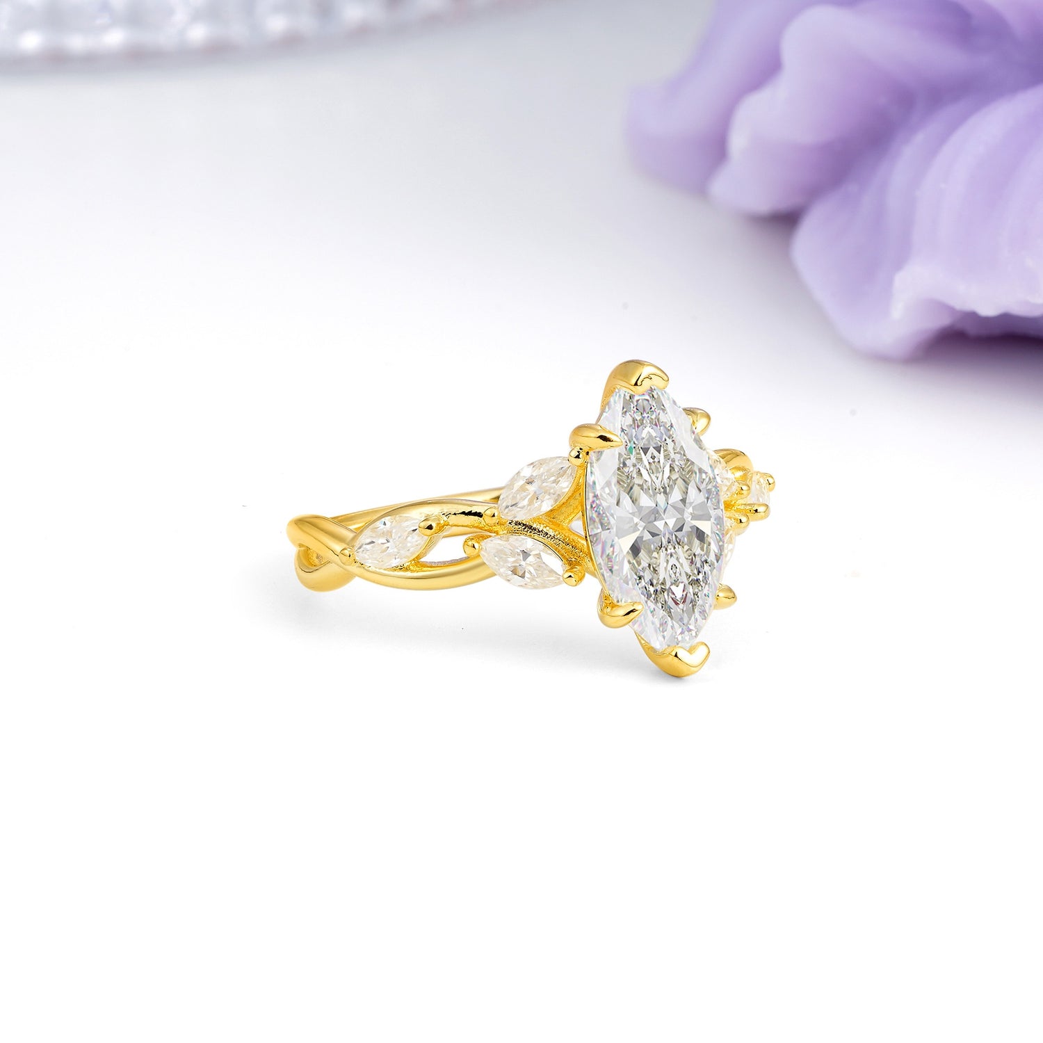 Elegant Forest Branch Multi Marquise Side Accent Long Marquise Cut Moissanite Engagement Ring - Additional view