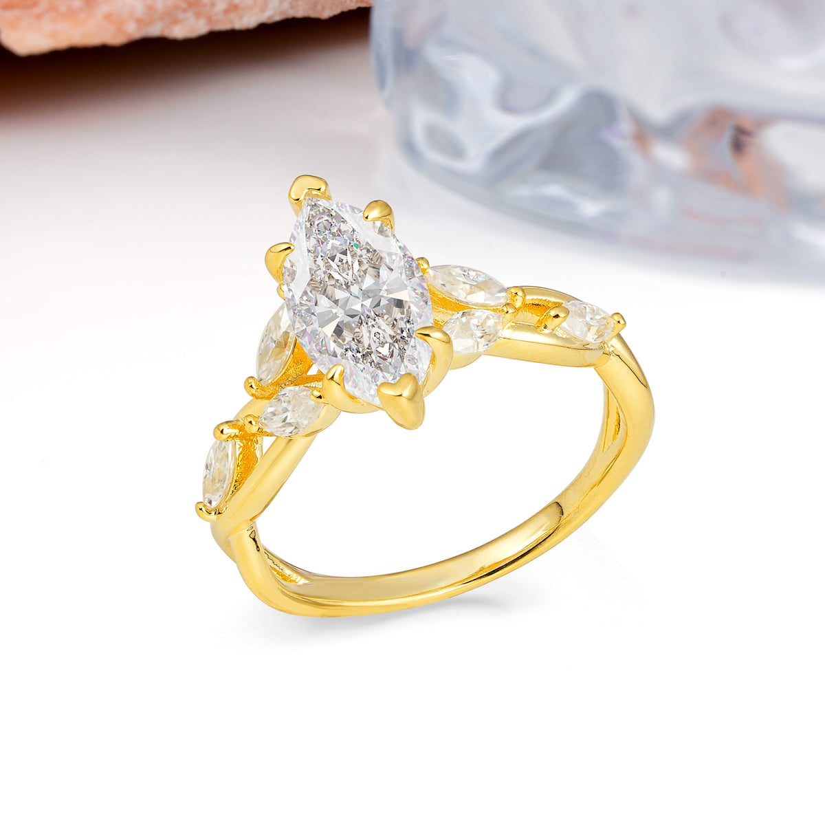 Elegant Forest Branch Multi Marquise Side Accent Long Marquise Cut Moissanite Engagement Ring - Additional view
