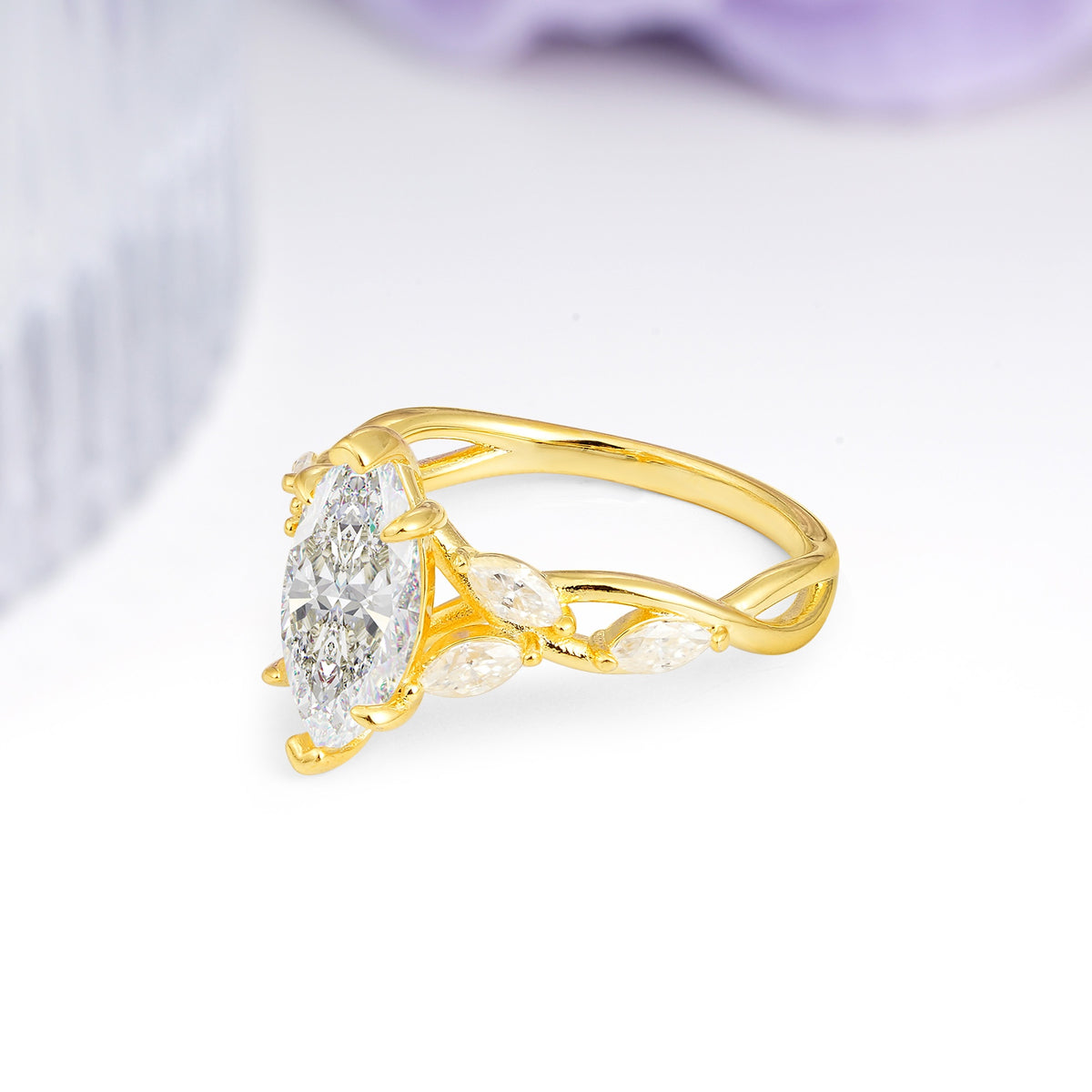 Elegant Forest Branch Multi Marquise Side Accent Long Marquise Cut Moissanite Engagement Ring - Additional view