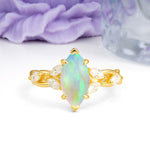 Elegant Forest Branch Multi Marquise Side Accent Long Marquise Cut Fire Opal Engagement Ring - Additional view