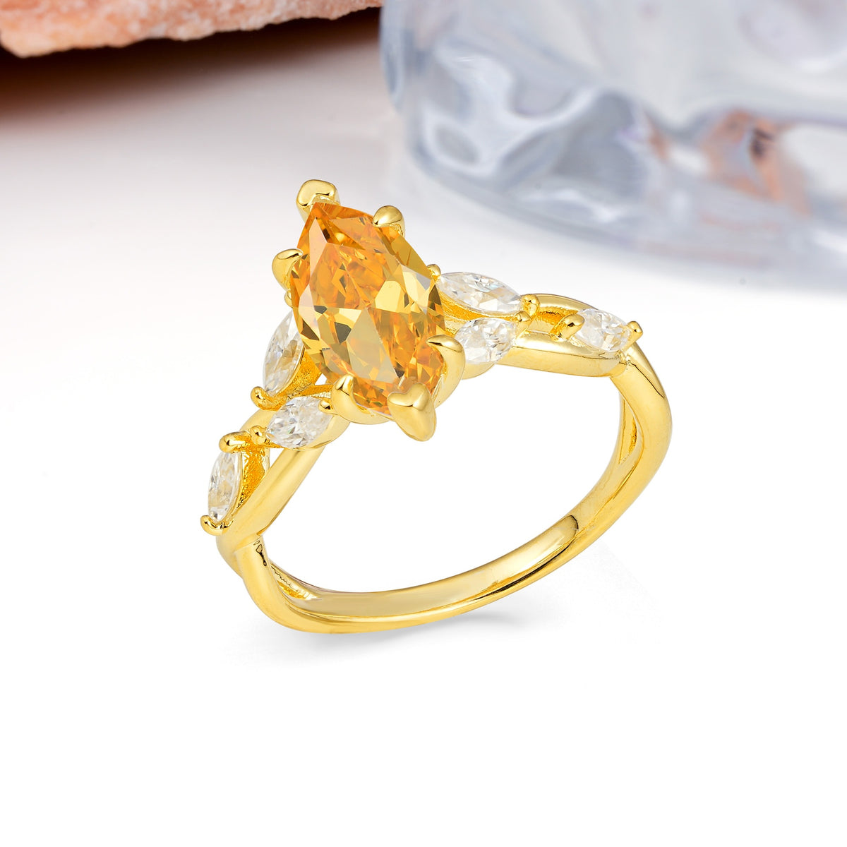 Elegant Forest Branch Multi Marquise Side Accent Long Marquise Cut Citrine Engagement Ring - Additional view