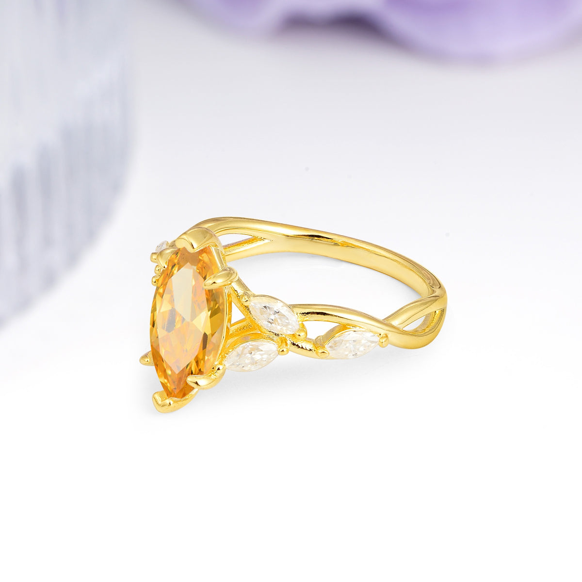 Elegant Forest Branch Multi Marquise Side Accent Long Marquise Cut Citrine Engagement Ring - Additional view