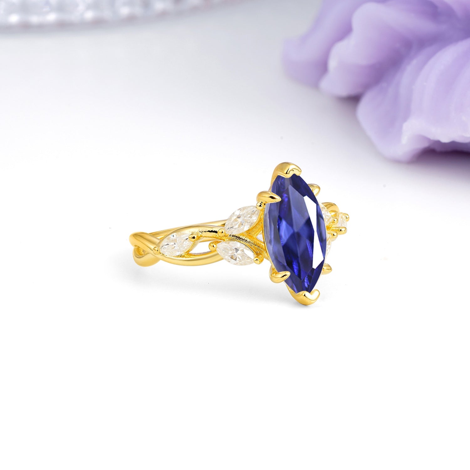 Elegant Forest Branch Multi Marquise Side Accent Long Marquise Cut Tanzanite Engagement Ring - Additional view
