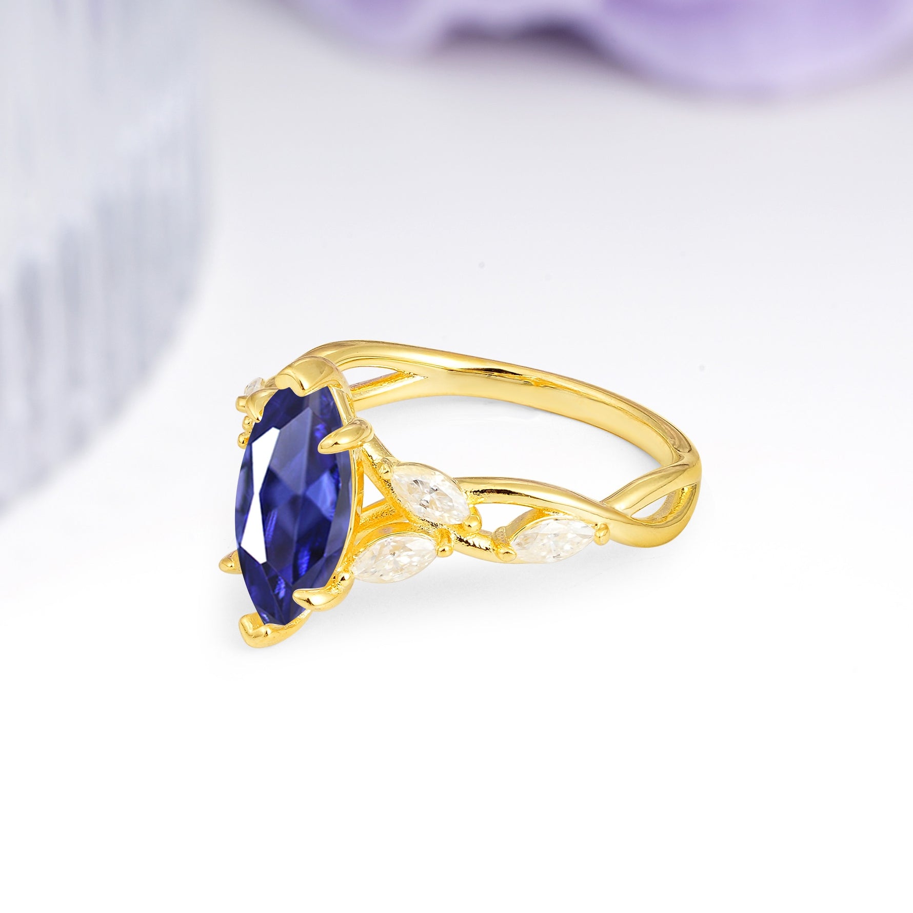 Elegant Forest Branch Multi Marquise Side Accent Long Marquise Cut Tanzanite Engagement Ring - Additional view