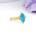 Elegant Forest Branch Multi Marquise Side Accent Long Marquise Cut Turquoise Engagement Ring - Additional view
