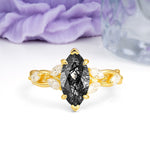 Elegant Forest Branch Multi Marquise Side Accent Long Marquise Cut Black Rutilated Quartz Engagement Ring - Additional view