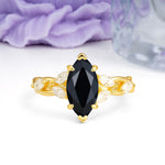 Elegant Forest Branch Multi Marquise Side Accent Long Marquise Cut Black Onyx Engagement Ring - Additional view