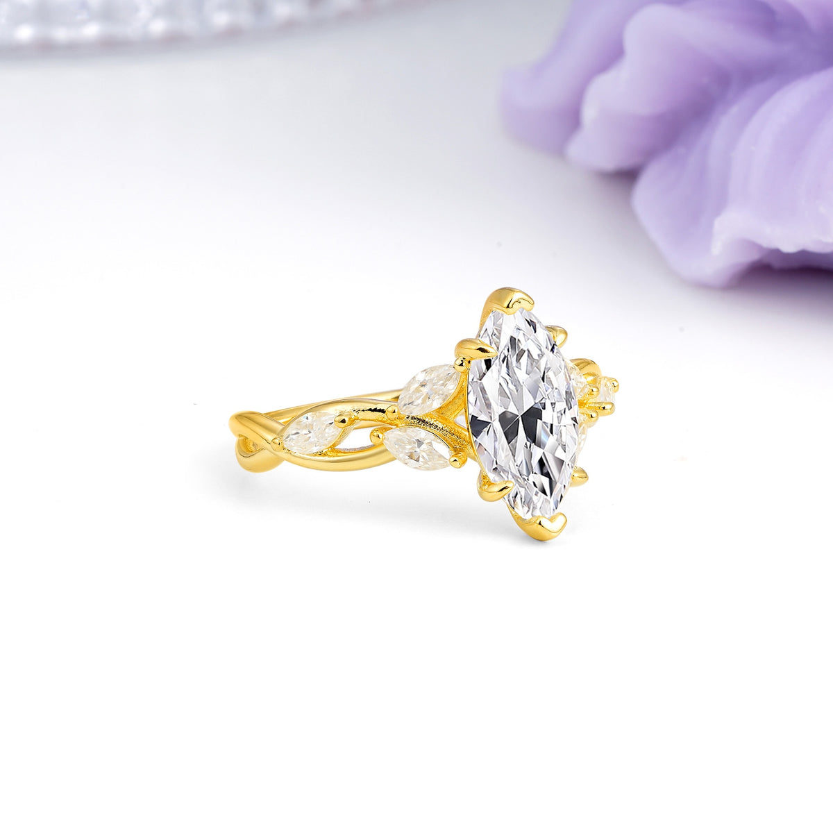 Elegant Forest Branch Multi Marquise Side Accent Long Marquise Cut Lab Diamond Engagement Ring - Additional view