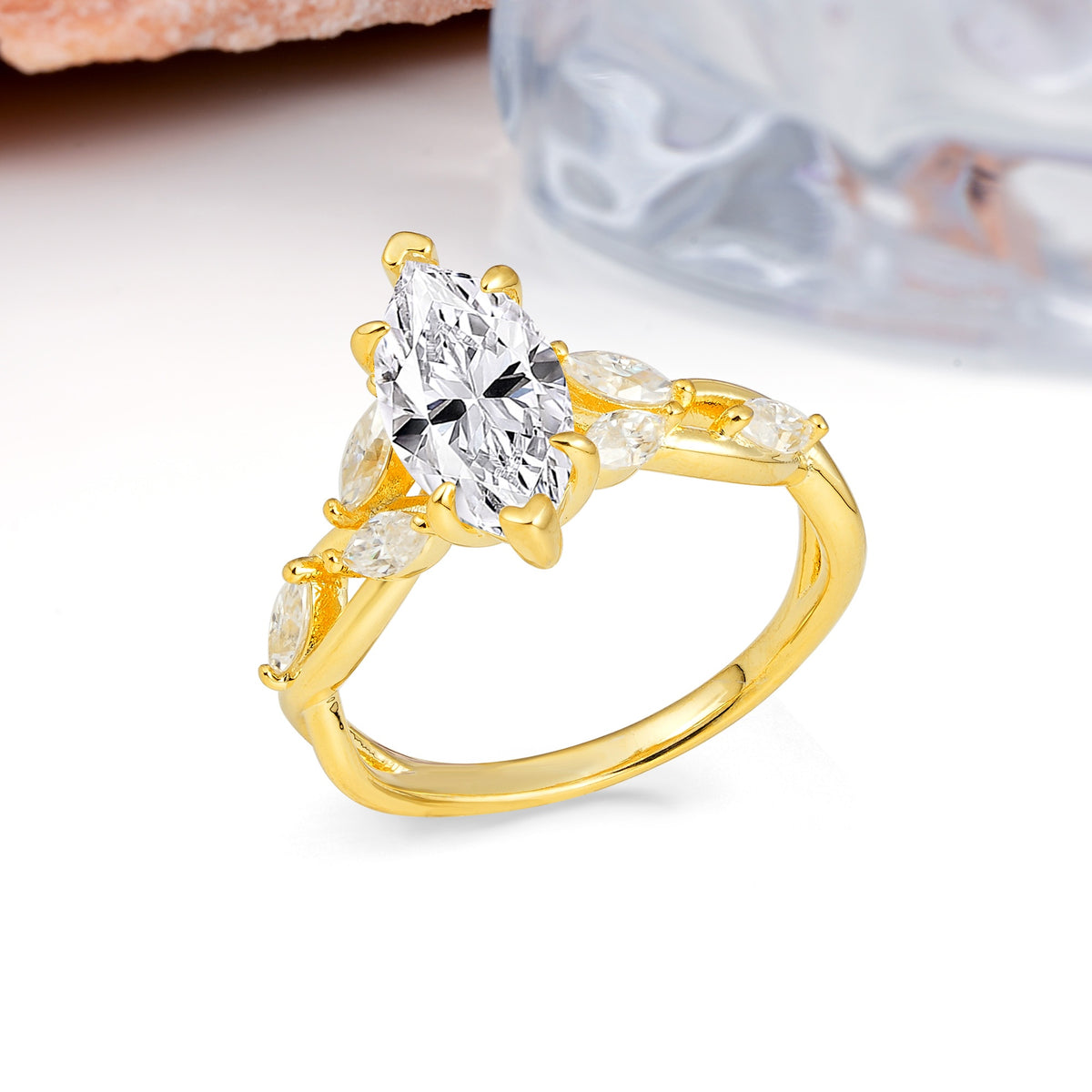 Elegant Forest Branch Multi Marquise Side Accent Long Marquise Cut Lab Diamond Engagement Ring - Additional view