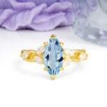 Elegant Forest Branch Multi Marquise Side Accent Long Marquise Cut Aquamarine Engagement Ring - Additional view