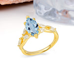 Elegant Forest Branch Multi Marquise Side Accent Long Marquise Cut Aquamarine Engagement Ring - Additional view