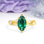 Elegant Forest Branch Multi Marquise Side Accent Long Marquise Cut Emerald Engagement Ring - Additional view
