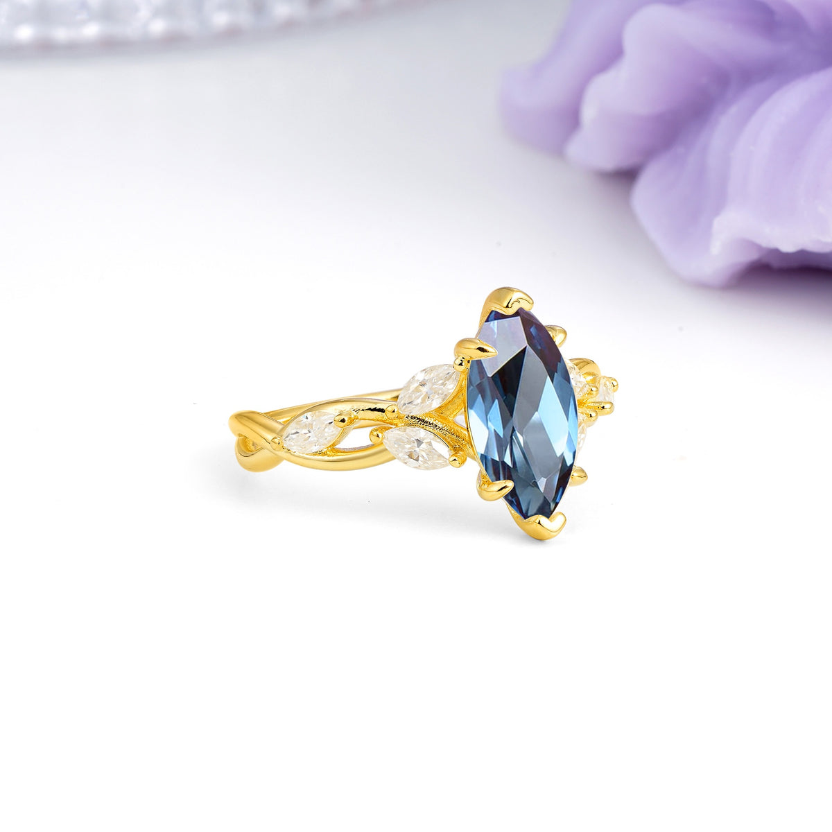 Elegant Forest Branch Multi Marquise Side Accent Long Marquise Cut Alexandrite Engagement Ring - Additional view