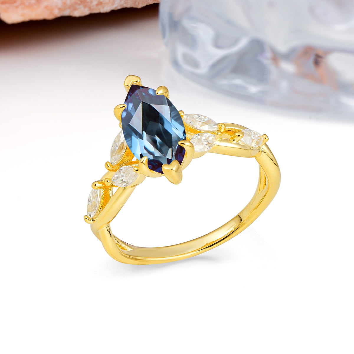 Elegant Forest Branch Multi Marquise Side Accent Long Marquise Cut Alexandrite Engagement Ring - Additional view