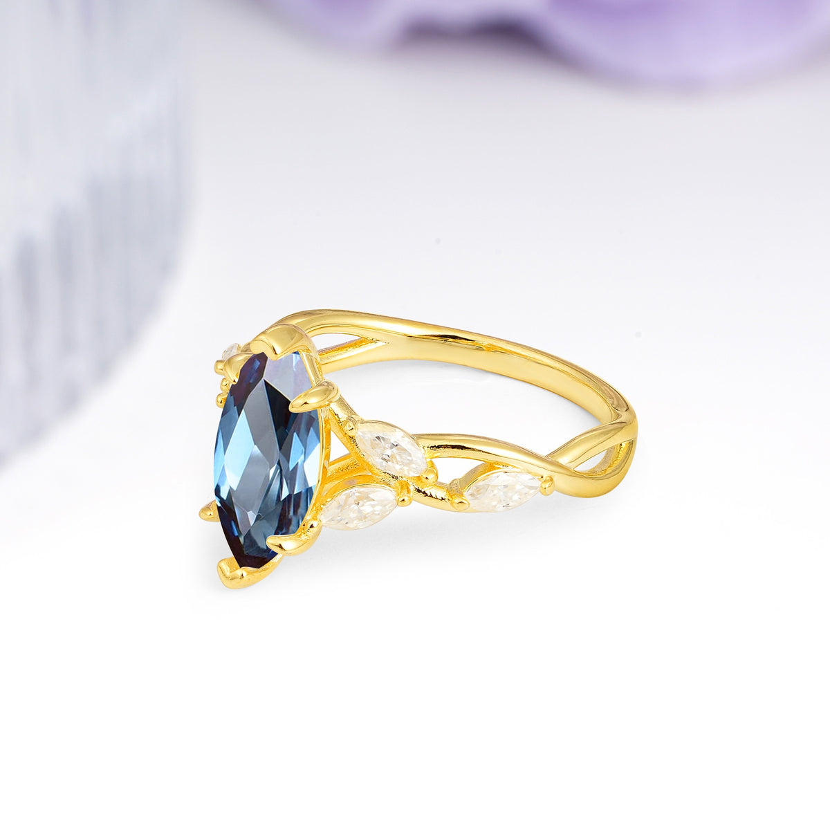 Elegant Forest Branch Multi Marquise Side Accent Long Marquise Cut Alexandrite Engagement Ring - Additional view