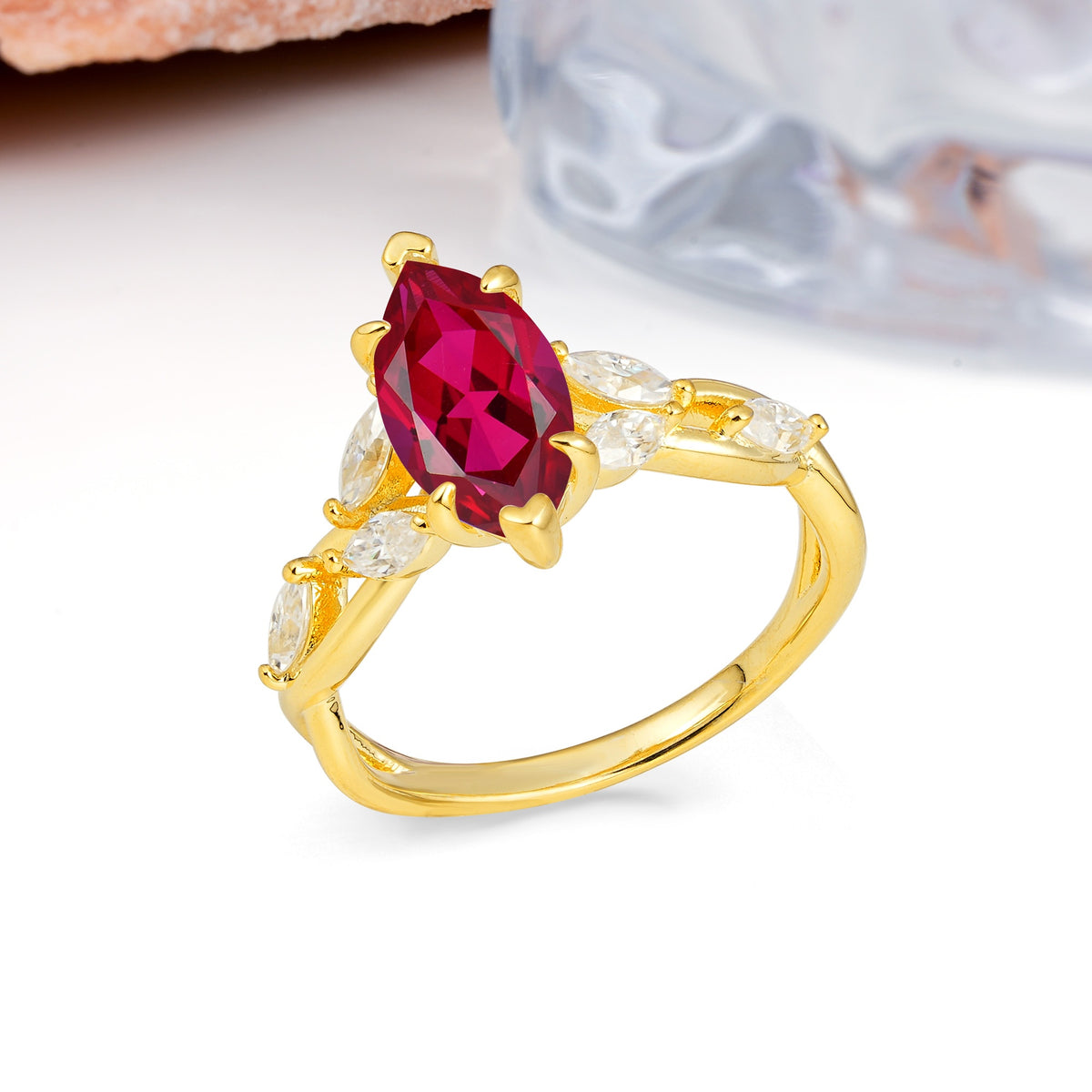Elegant Forest Branch Multi Marquise Side Accent Long Marquise Cut Ruby Engagement Ring - Additional view