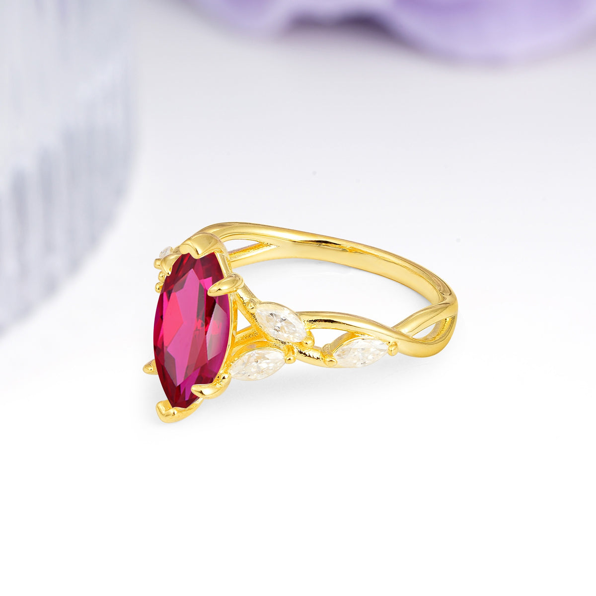 Elegant Forest Branch Multi Marquise Side Accent Long Marquise Cut Ruby Engagement Ring - Additional view