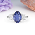 Three Stone Oval Center Solitaire Symmetric Oval Cut Side Ball Prong Smooth Shank Tanzanite Engagement Ring - Additional view