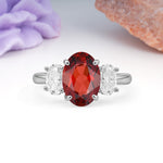 Three Stone Oval Center Solitaire Symmetric Oval Cut Side Ball Prong Smooth Shank Garnet Engagement Ring - Additional view