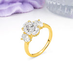 Three Stone Oval Center Solitaire Symmetric Oval Cut Side Ball Prong Smooth Shank Moissanite Engagement Ring - Additional view