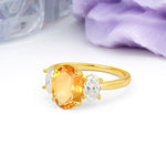 Three Stone Oval Center Solitaire Symmetric Oval Cut Side Ball Prong Smooth Shank Citrine Engagement Ring - Additional view