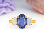 Three Stone Oval Center Solitaire Symmetric Oval Cut Side Ball Prong Smooth Shank Tanzanite Engagement Ring - Additional view