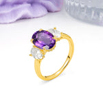 Three Stone Oval Center Solitaire Symmetric Oval Cut Side Ball Prong Smooth Shank Amethyst Engagement Ring - Additional view