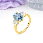 Three Stone Oval Center Solitaire Symmetric Oval Cut Side Ball Prong Smooth Shank Aquamarine Engagement Ring - Additional view