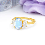 Three Stone Oval Center Solitaire Symmetric Oval Cut Side Ball Prong Smooth Shank Moonstone Engagement Ring - Additional view