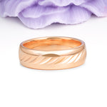 Domed Wide?Band Diagonal Laser?Cut Groove Polished Gold Wedding Ring - Additional view