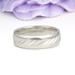 Domed Wide?Band Diagonal Laser?Cut Groove Polished Gold Wedding Ring - Additional view