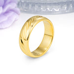 Domed Wide?Band Diagonal Laser?Cut Groove Polished Gold Wedding Ring - Additional view