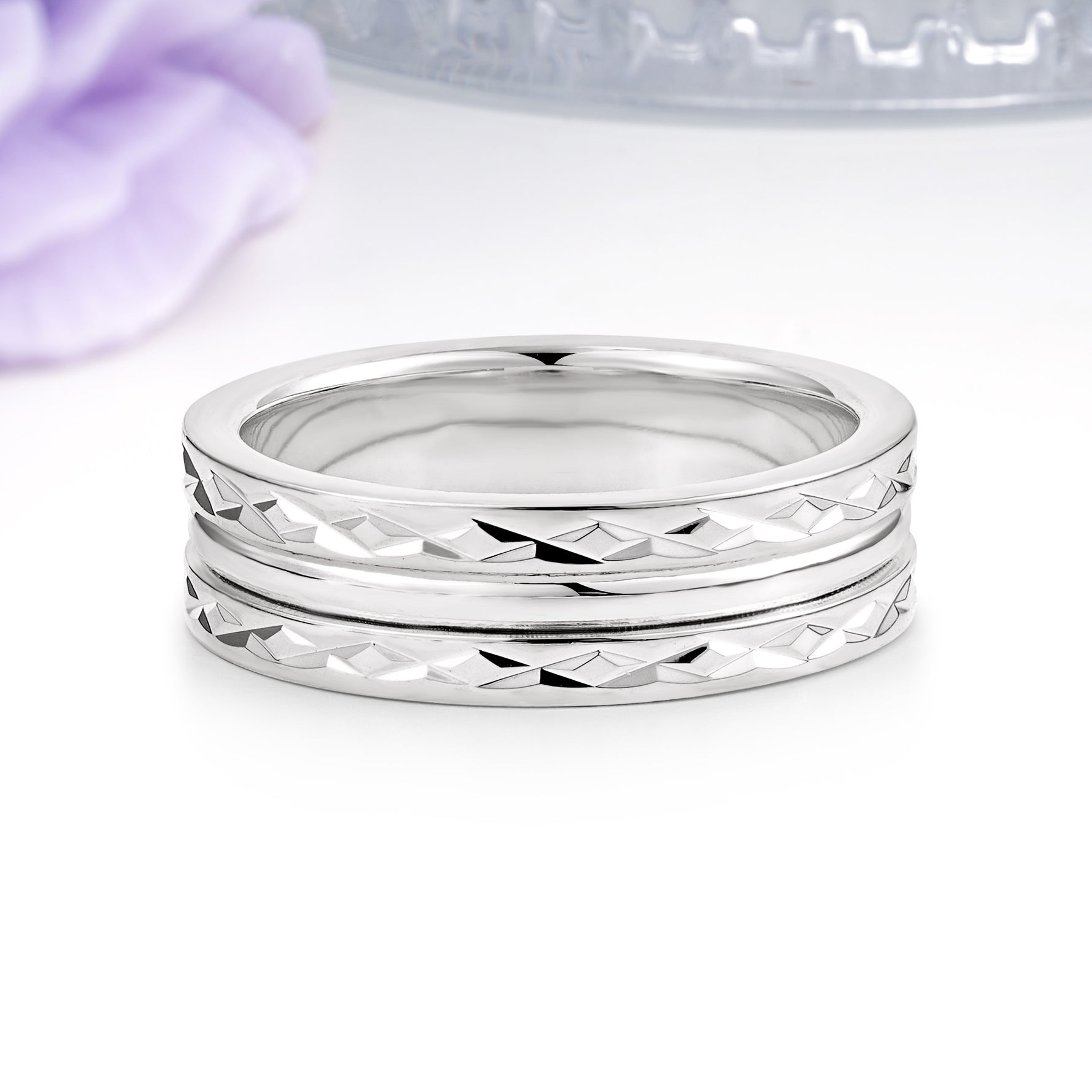 Double-Band Arrowhead Engraved  Comfort-Fit Wedding Ring - Additional view