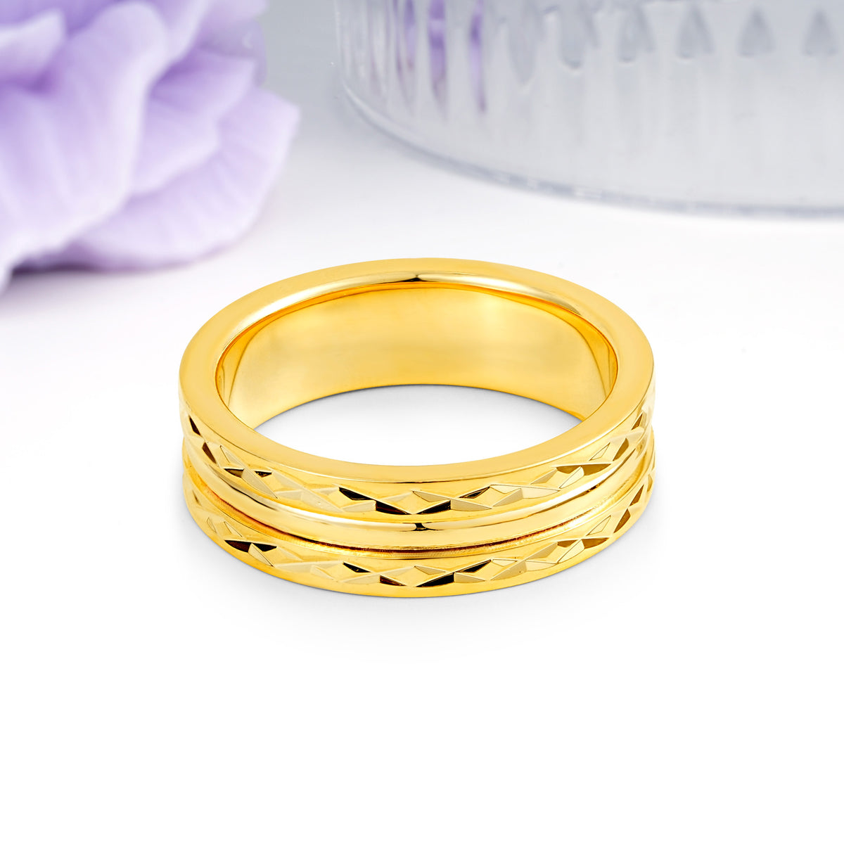 Double-Band Arrowhead Engraved  Comfort-Fit Wedding Ring - Additional view