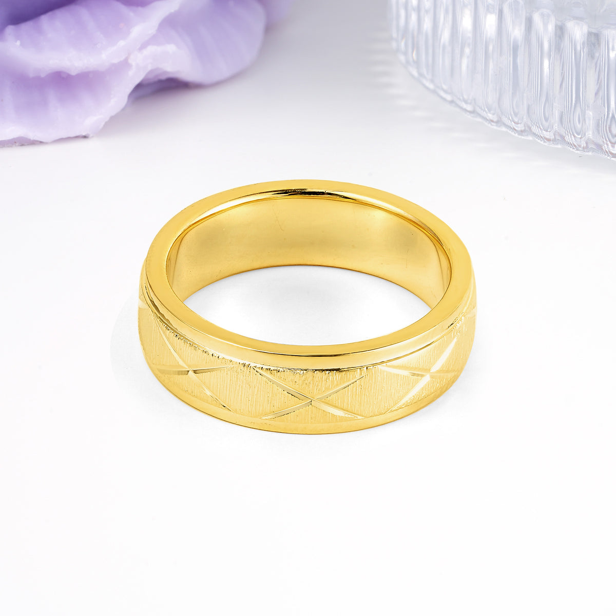 Polished?Bezel Cross?Diamond?Etched Brushed?Texture Wedding Ring - Additional view