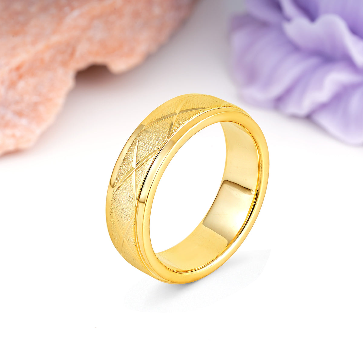 Polished?Bezel Cross?Diamond?Etched Brushed?Texture Wedding Ring - Additional view