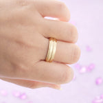 Double-Row Textured Brushed High-Shine Gold Plain Wedding Ring - Additional view