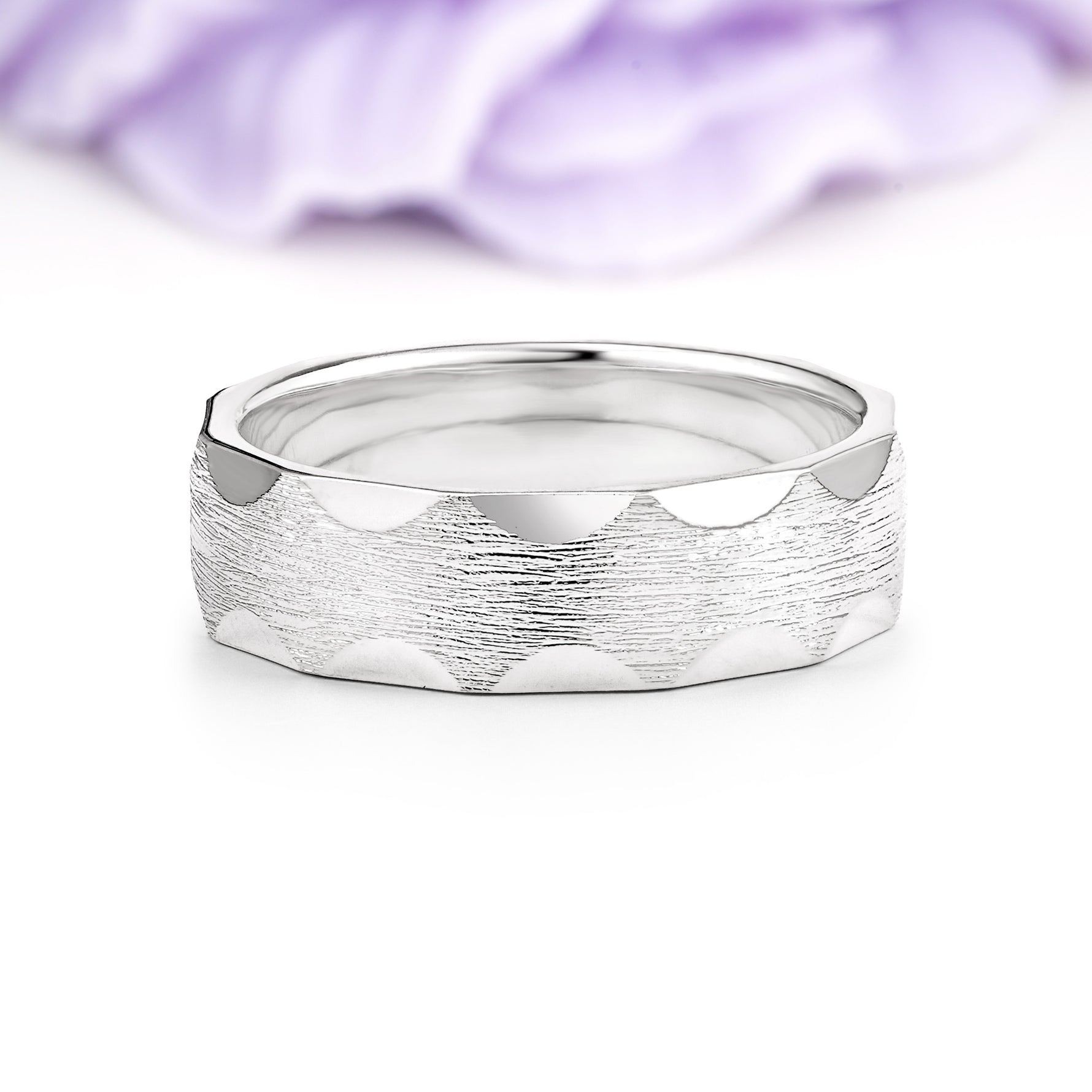 Scalloped?Edge Brushed?Texture Wide Comfort?Fit Wedding Ring - Additional view