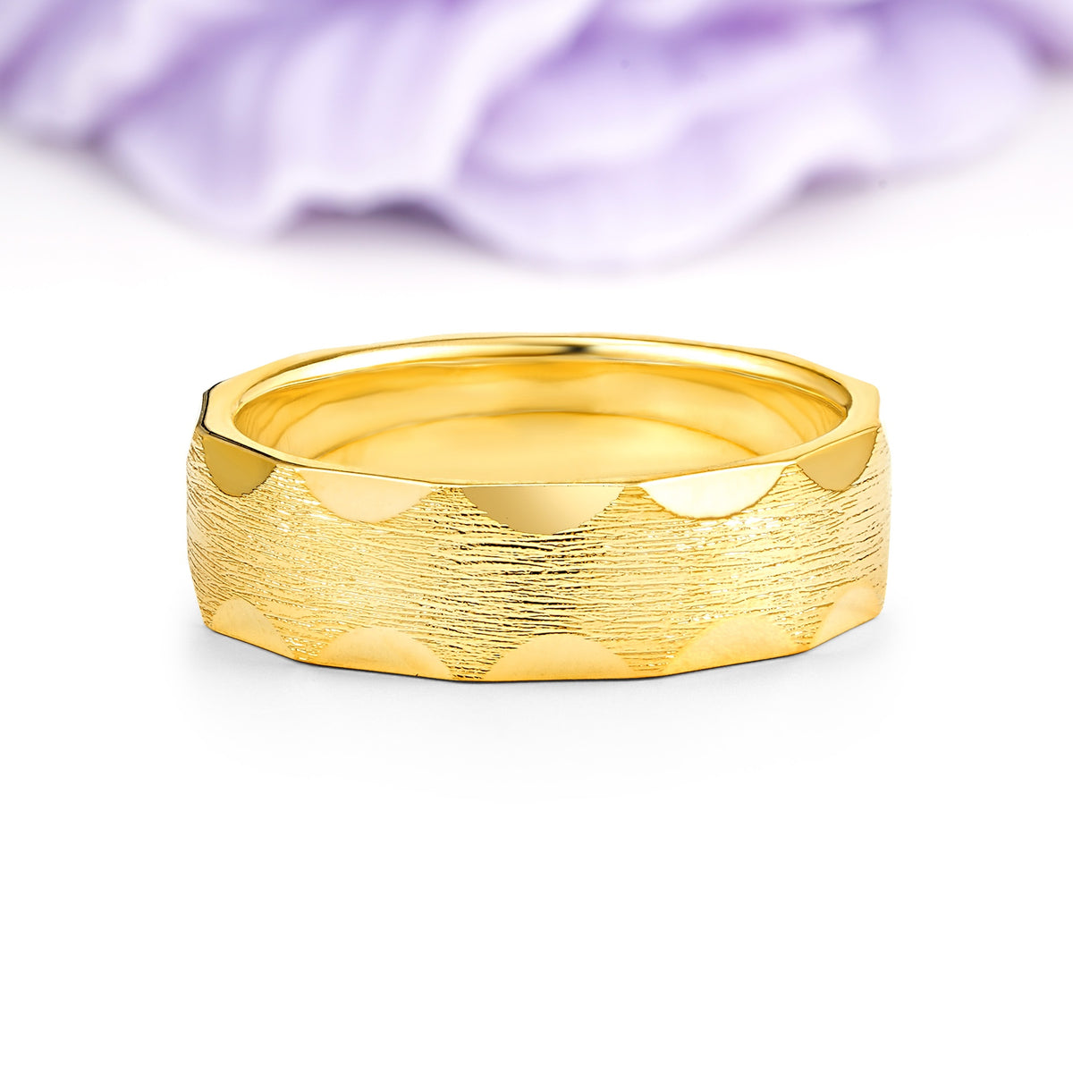 Scalloped?Edge Brushed?Texture Wide Comfort?Fit Wedding Ring - Additional view