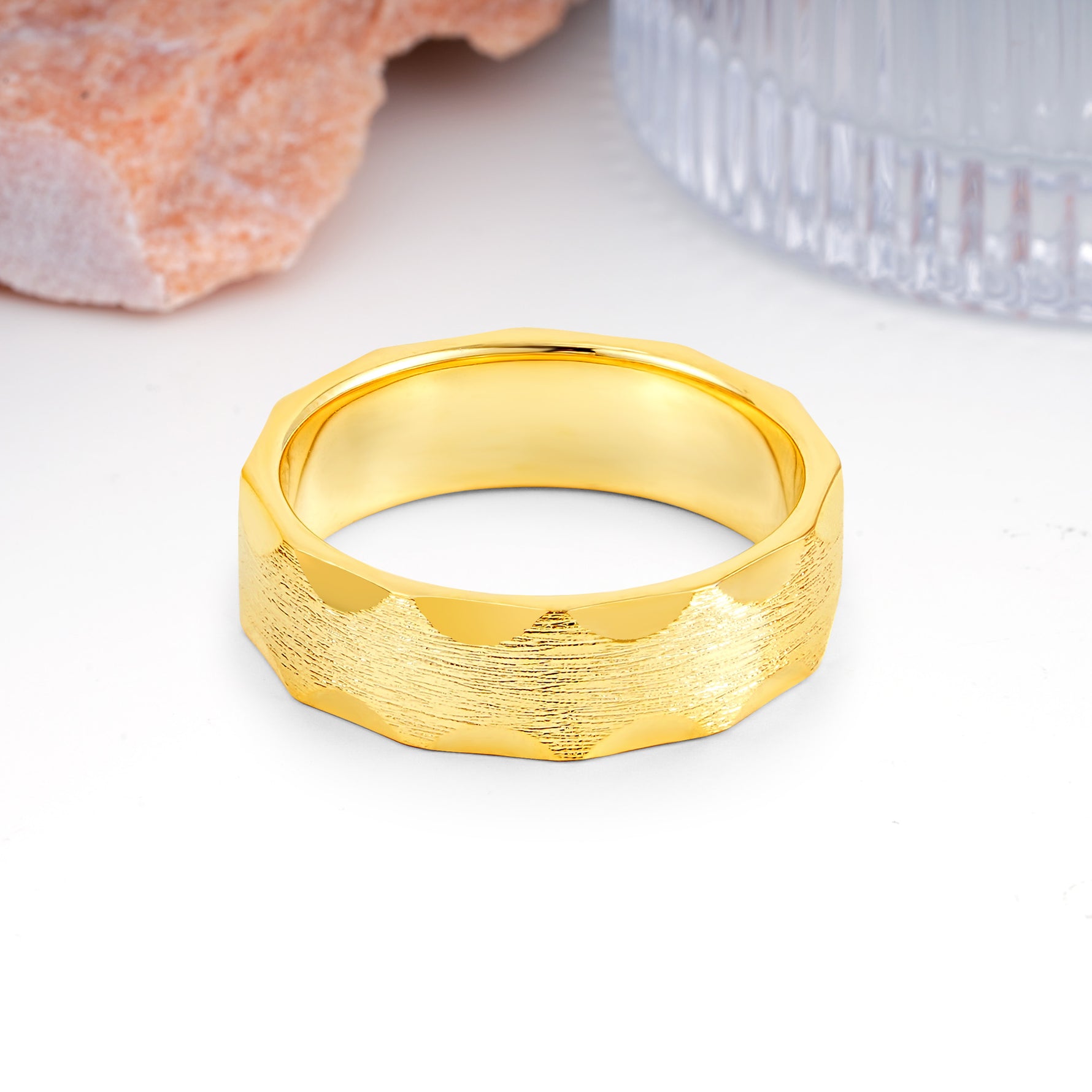 Scalloped?Edge Brushed?Texture Wide Comfort?Fit Wedding Ring - Additional view