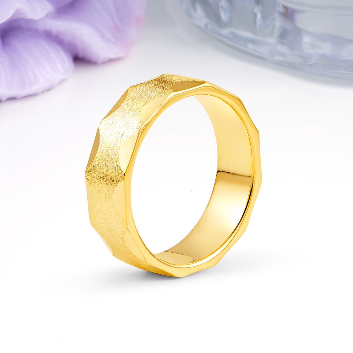 Scalloped?Edge Brushed?Texture Wide Comfort?Fit Wedding Ring - Additional view