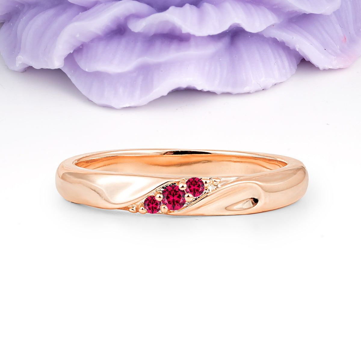 Distinctive Classic Round Cut Ruby Three Stone Wedding Ring - Additional view